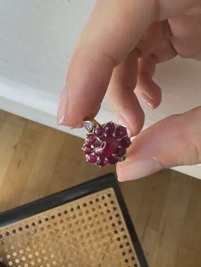 Antique ruby and diamond daisy ring on gold