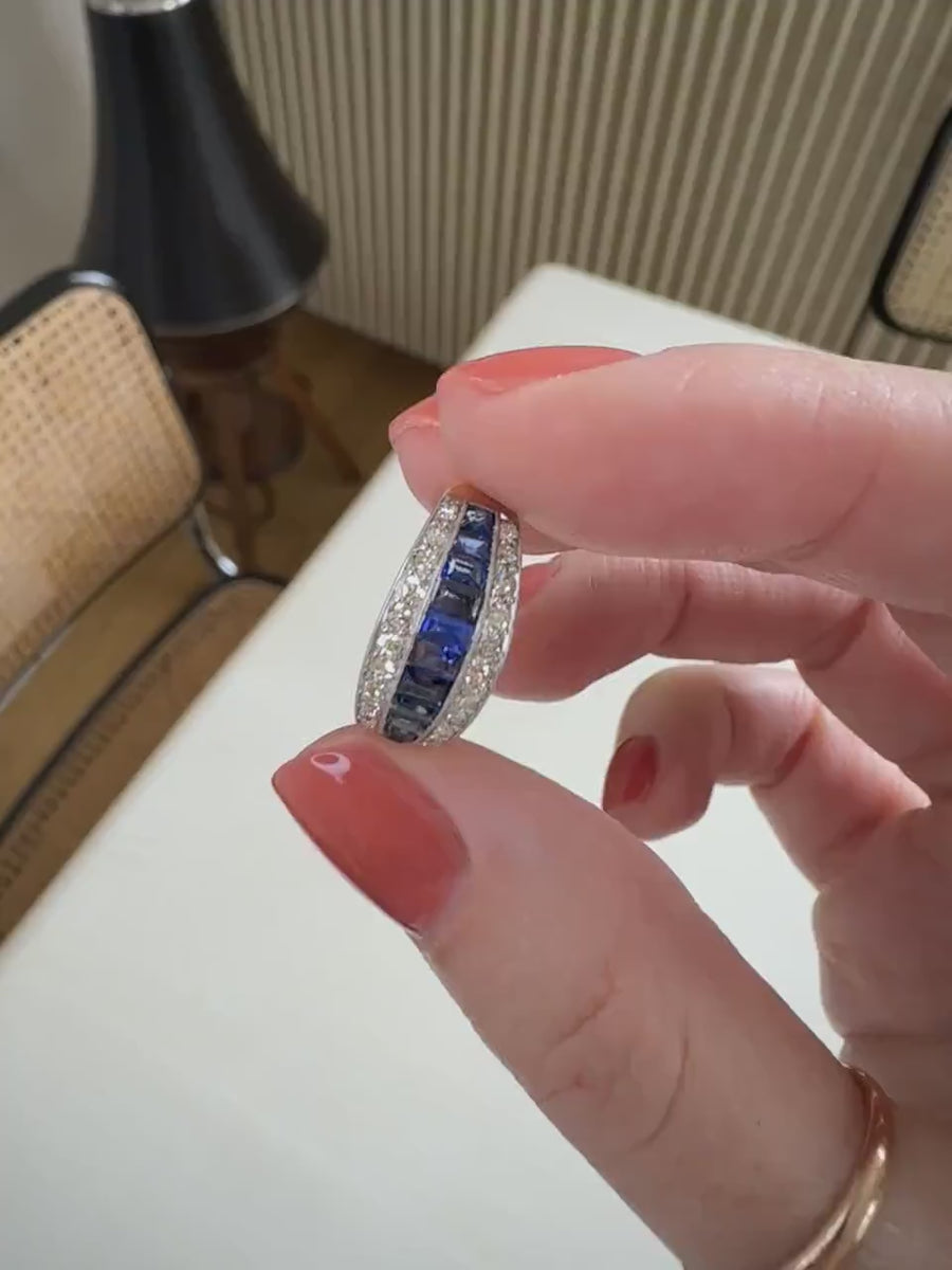 Calibrated Sapphires and Diamonds Art Deco Band Ring