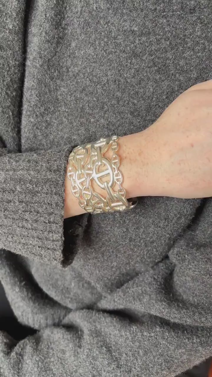 Hermès Chaine d'Ancre Enchaînée Silver Cuff Bracelet