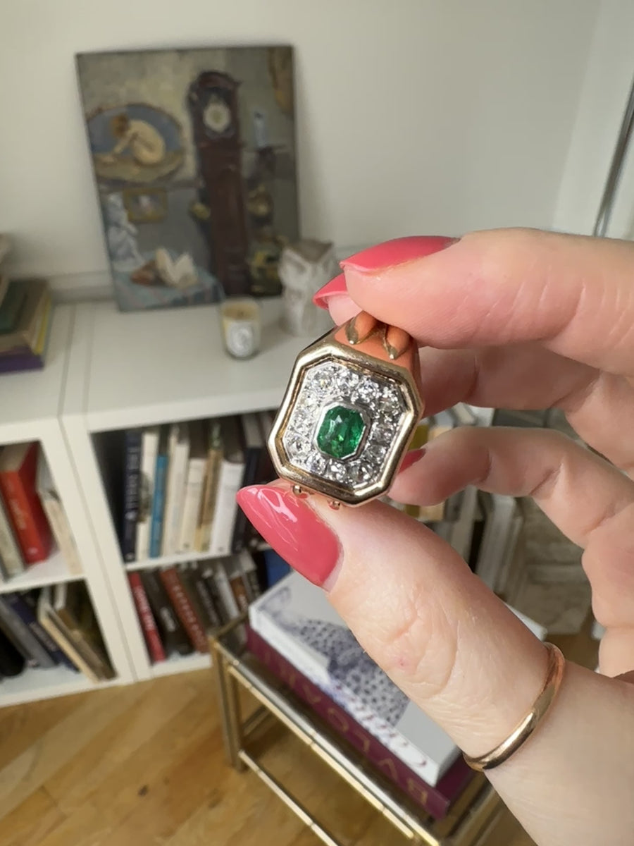 Colombian emerald and diamond Tank ring