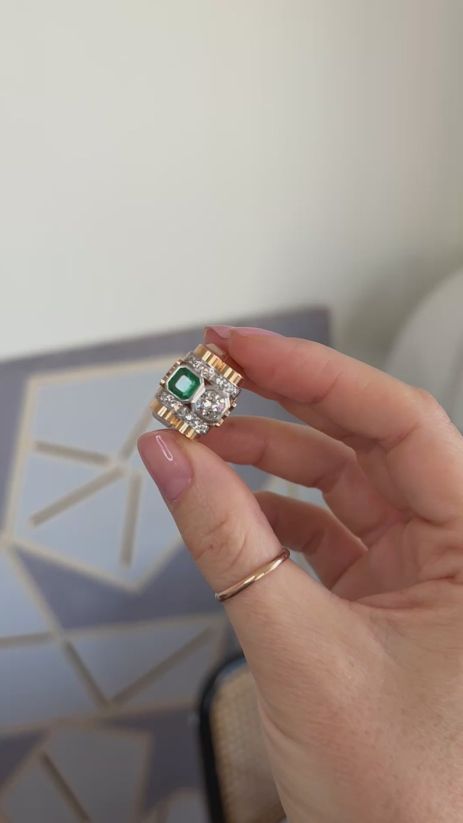 Colombian Emerald and Diamond Tank Ring