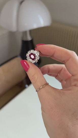 Daisy Ring Unheated Birman Ruby 1.60 Cts and Diamonds