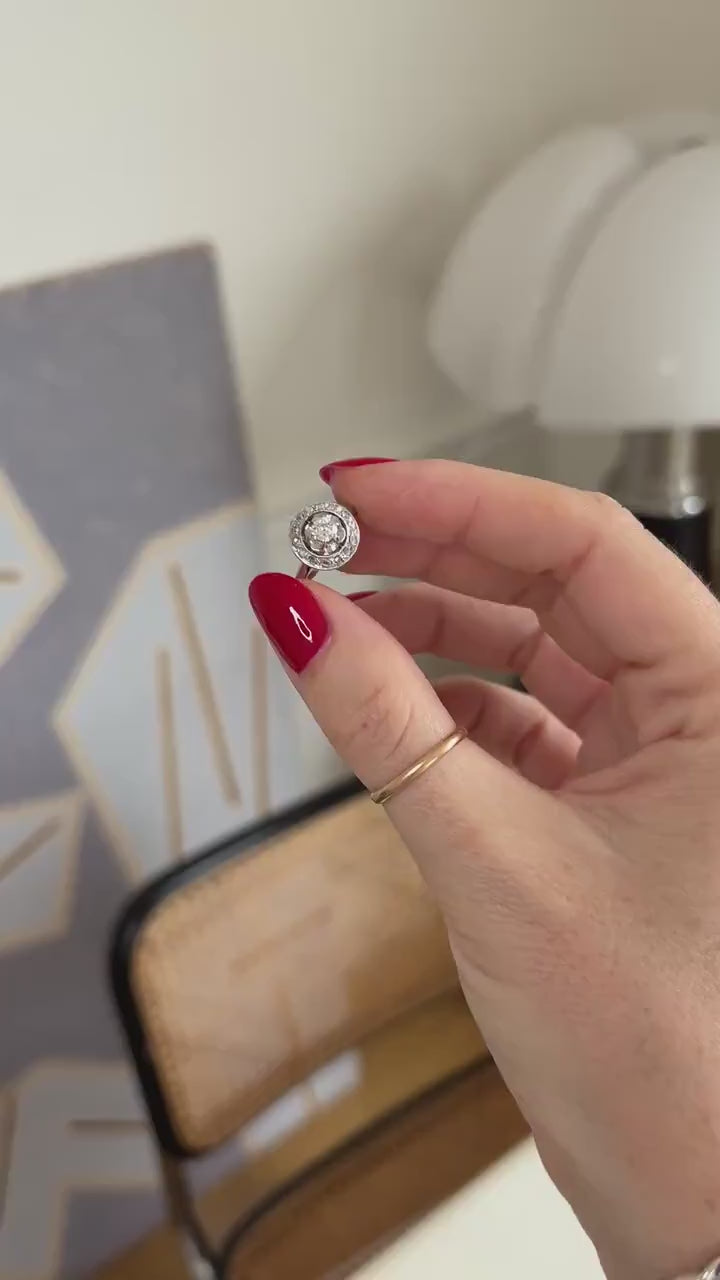Art Deco Target Ring Diamonds on Platinum and White Gold