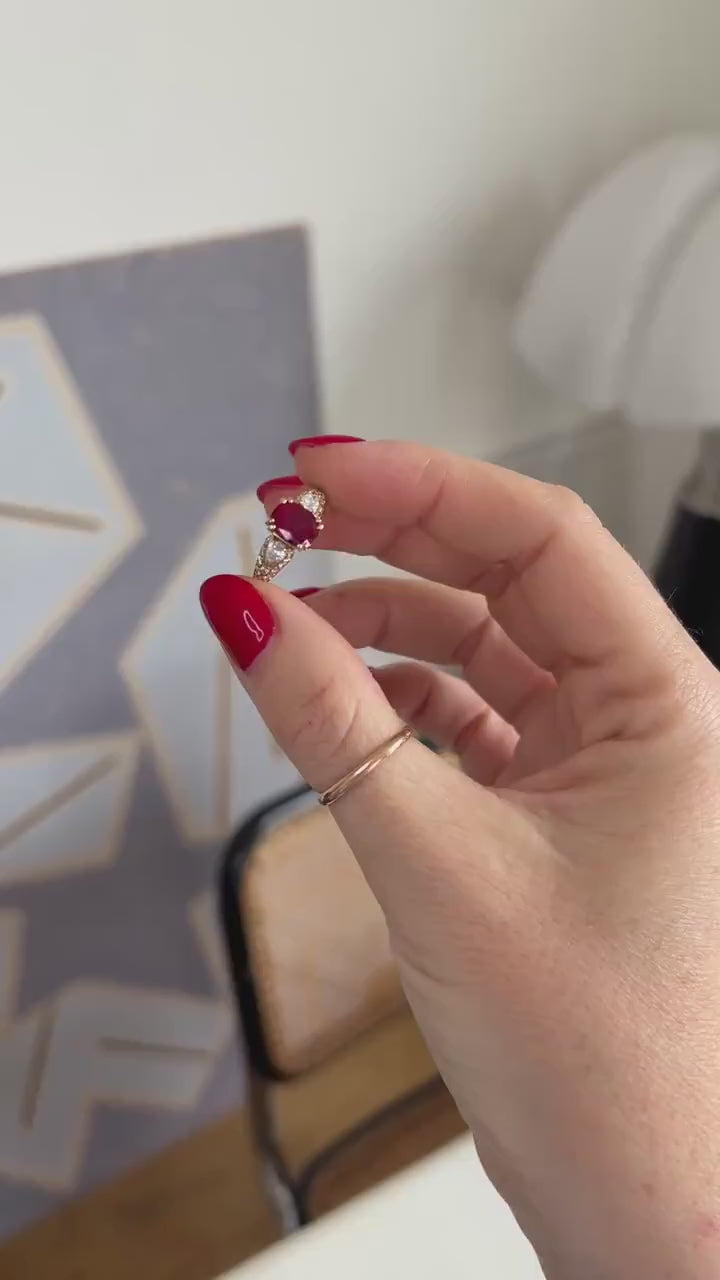1.60 Cts Ruby and Pear Diamond Ring on Yellow Gold