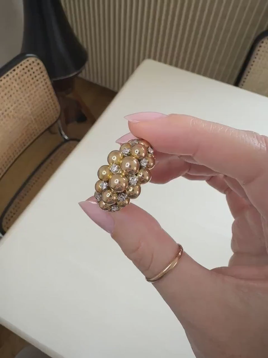 Retro Multi Ball Cocktail Ring in Rose Gold and Diamonds