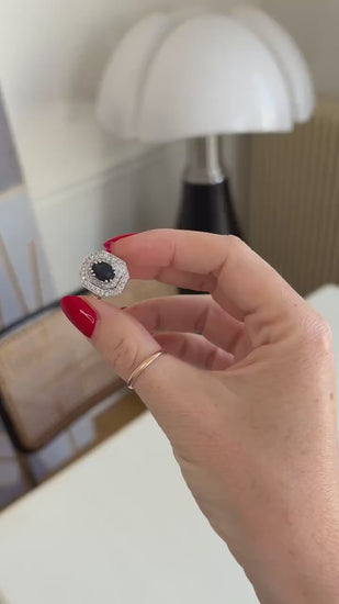 Octagonal Sapphire and Diamond Art Deco Ring in White Gold