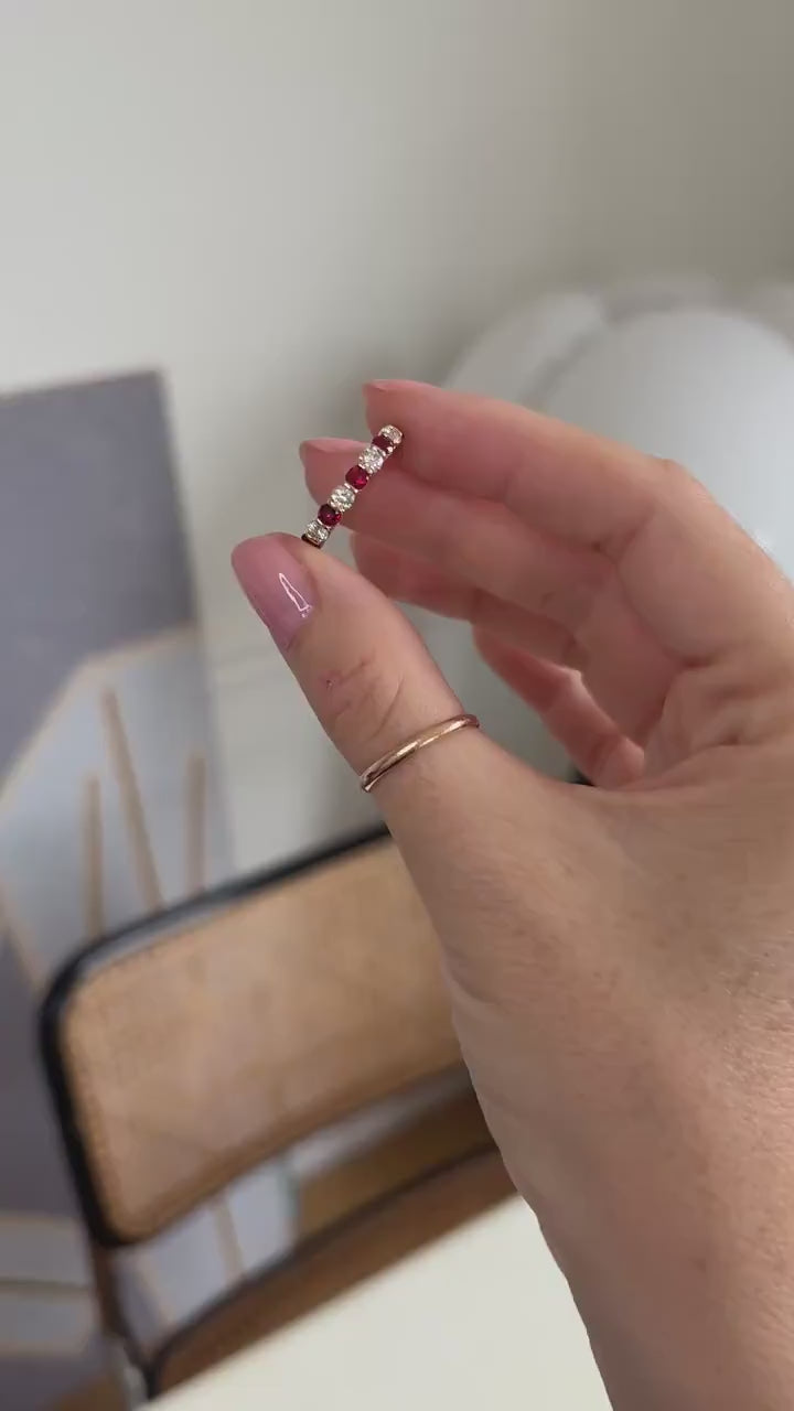 Half Wedding Ring Ruby and Diamonds on Yellow Gold