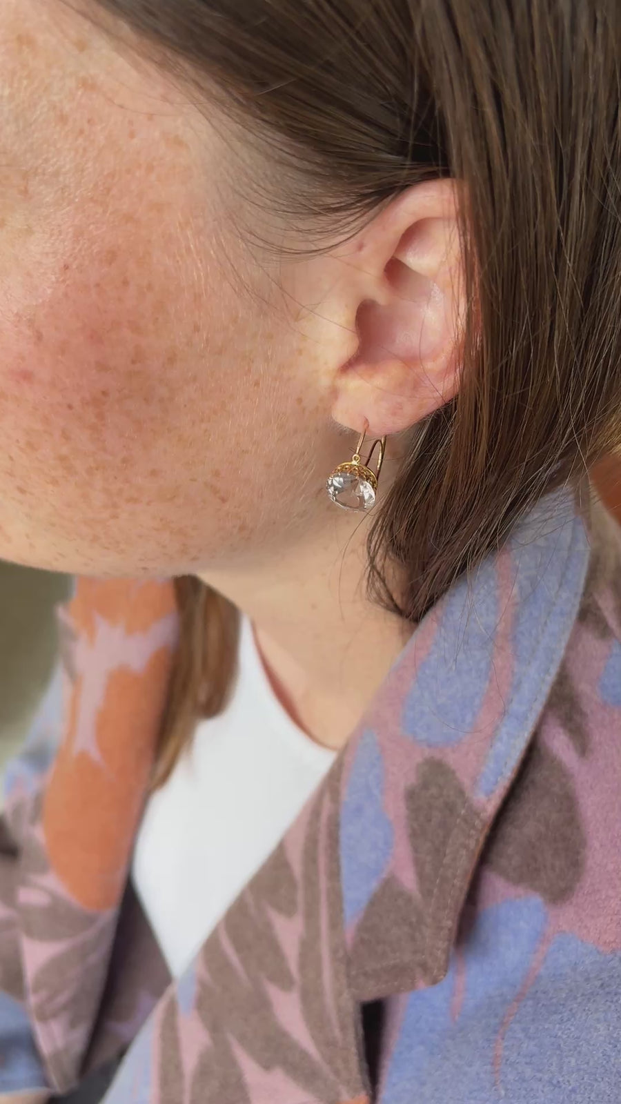 Round Amethyst Poissard Earrings on Rose Gold