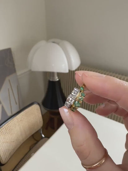 Belle Epoque band ring with diamonds and emeralds on gold and platinum