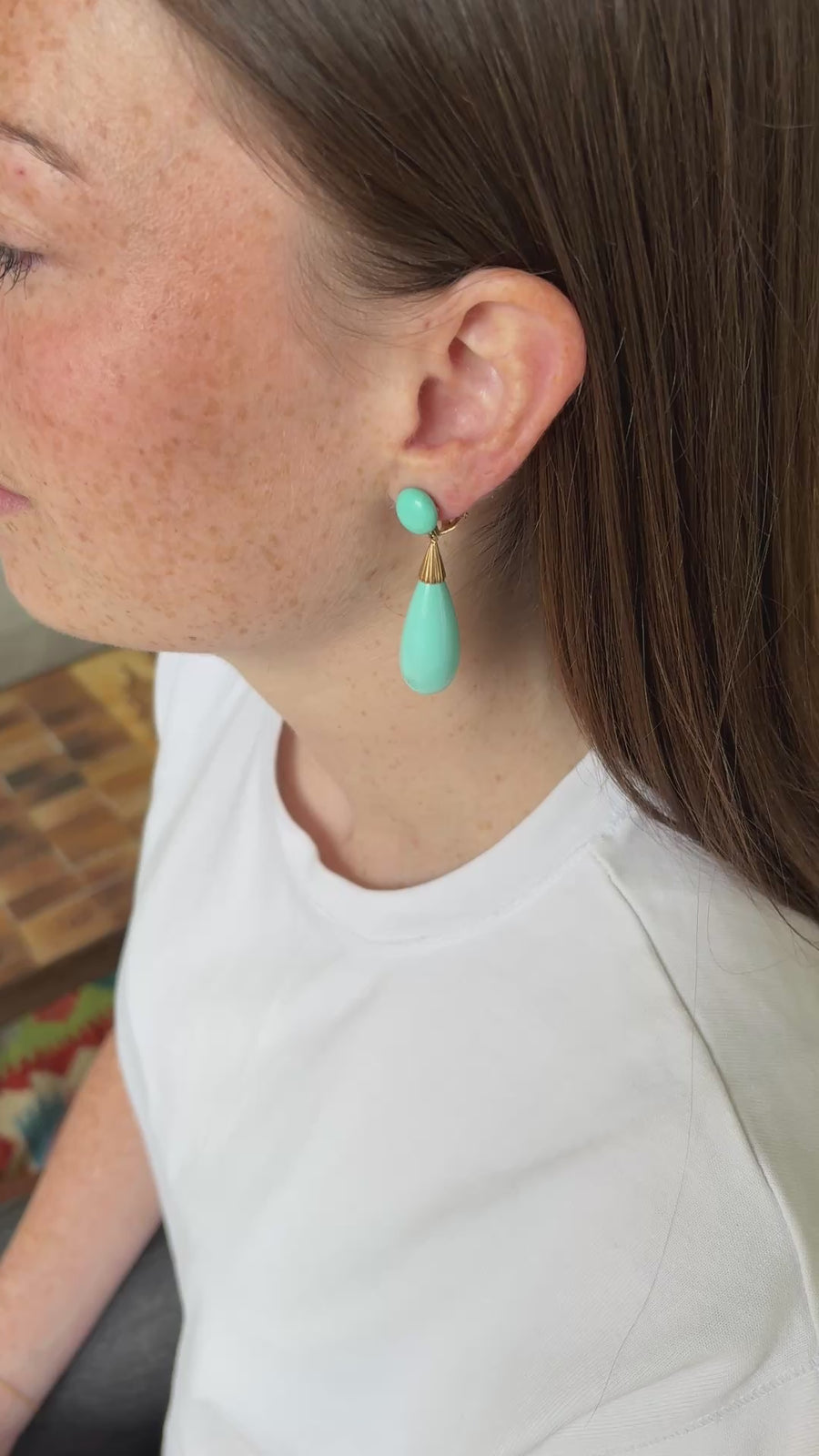 Earrings Turquoise Drop on Yellow Gold