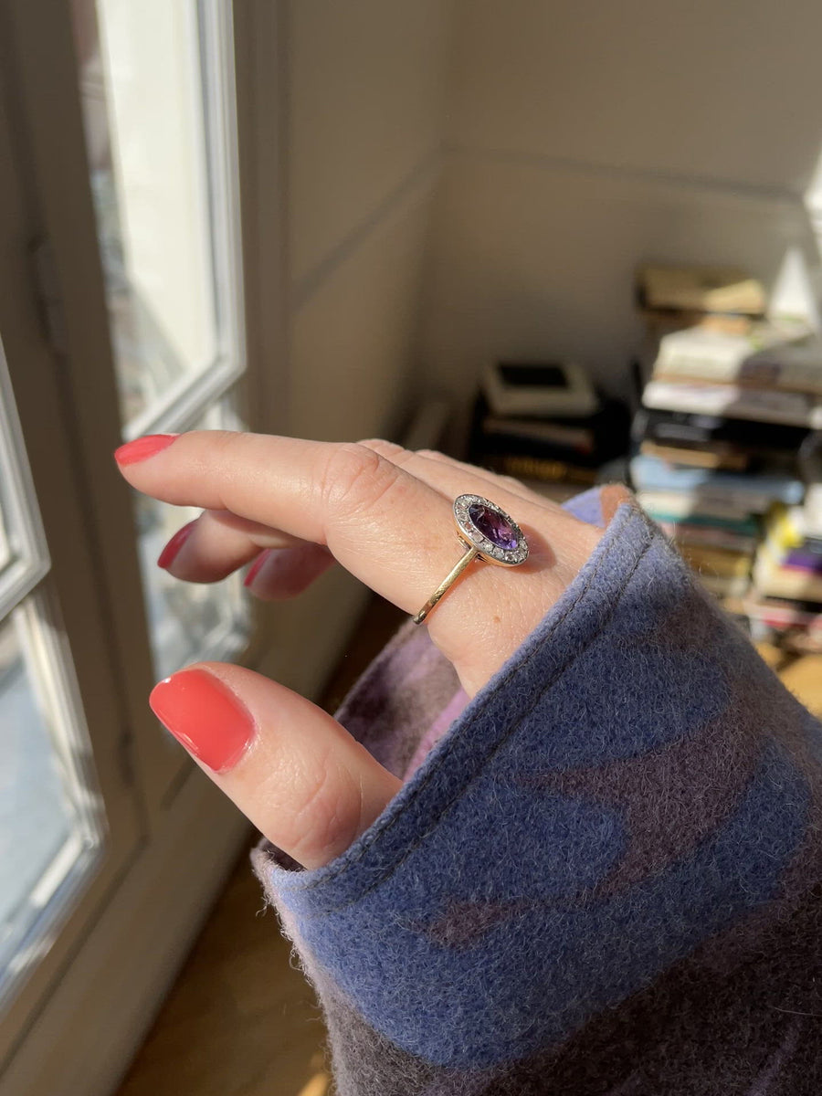 Amethyst ring with diamonds