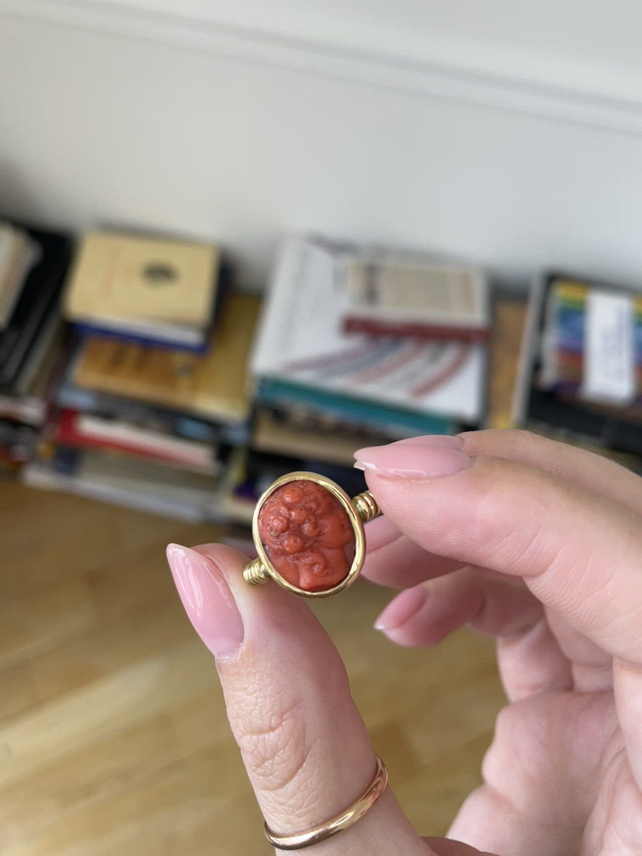 Antique style cameo coral ring