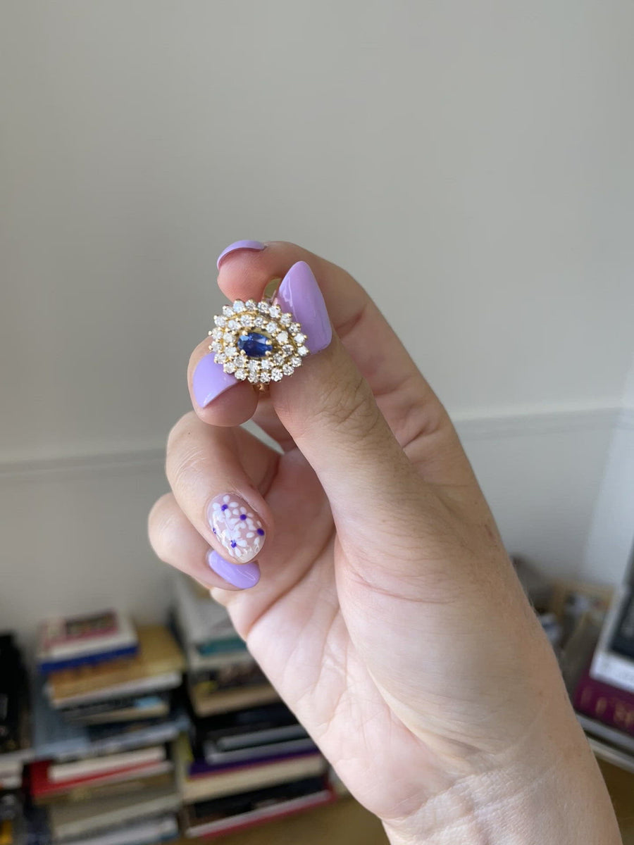 Sapphire drop ring with diamonds