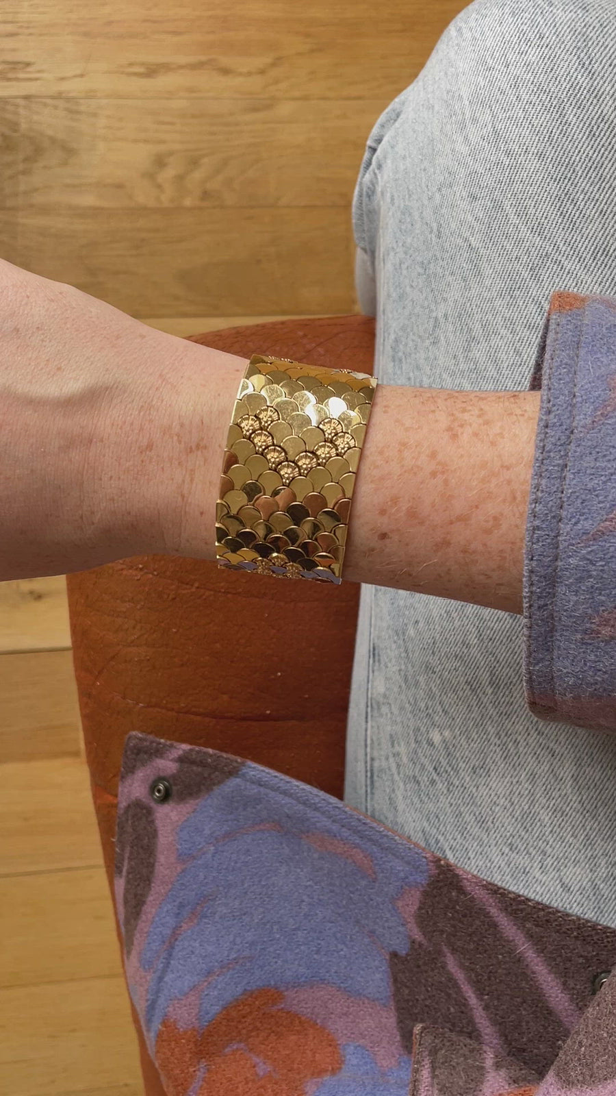 Yellow gold flexible flake cuff bracelet