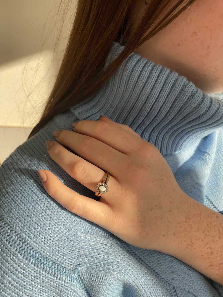 Rose gold, opal and diamond daisy ring