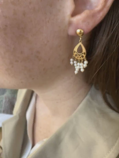 Vintage yellow gold and pearl fringe earrings