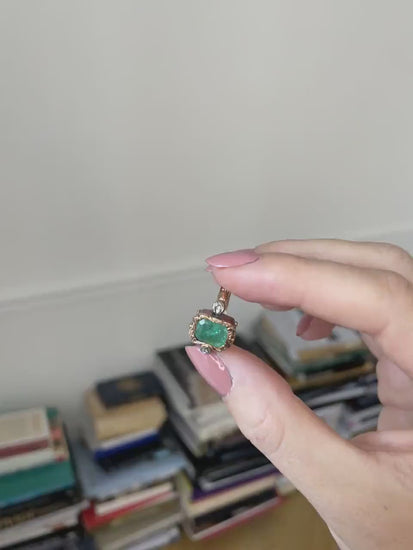 Victorian style emerald and diamond ring on yellow gold and silver