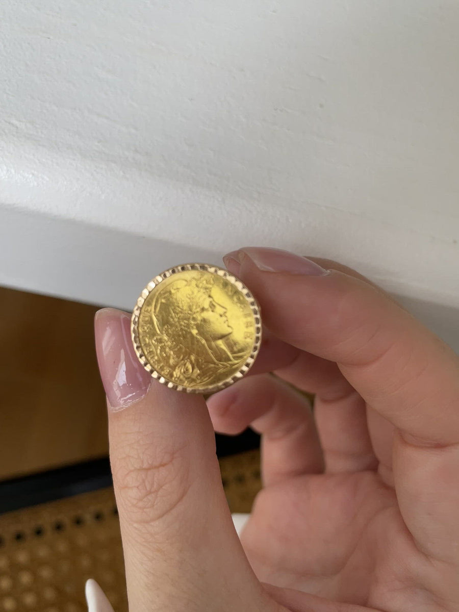 Yellow Gold 10 Franc Marianne Coin Ring