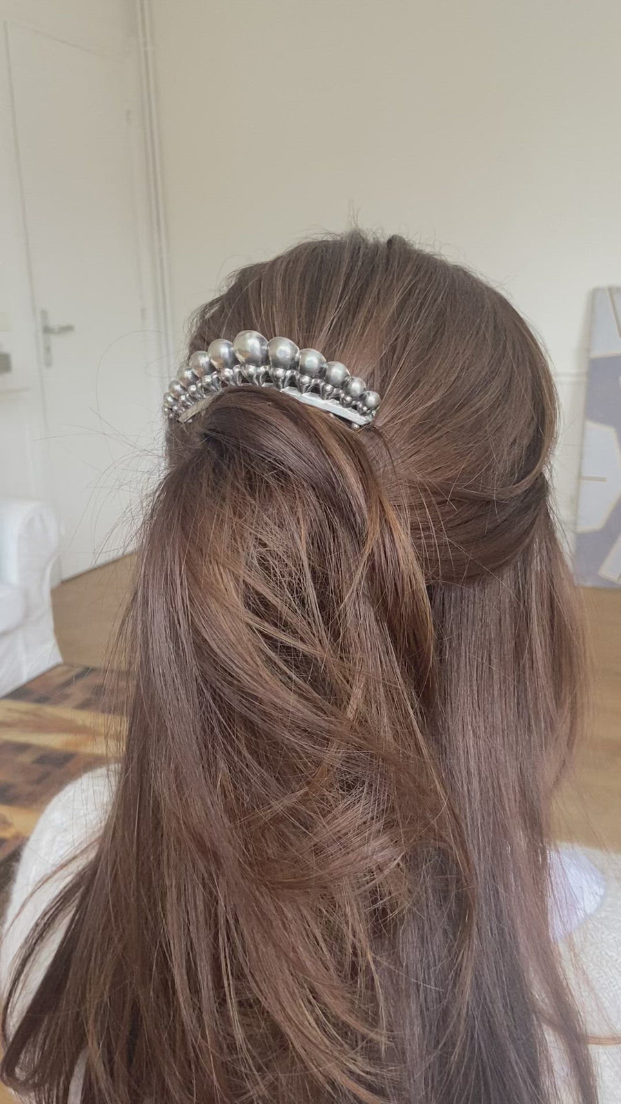 Antique hair comb, silver tiara