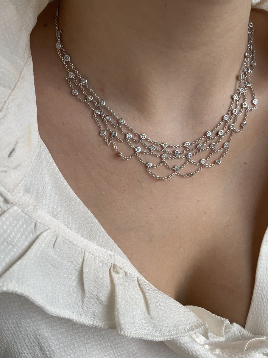 White gold and diamond drapery necklace