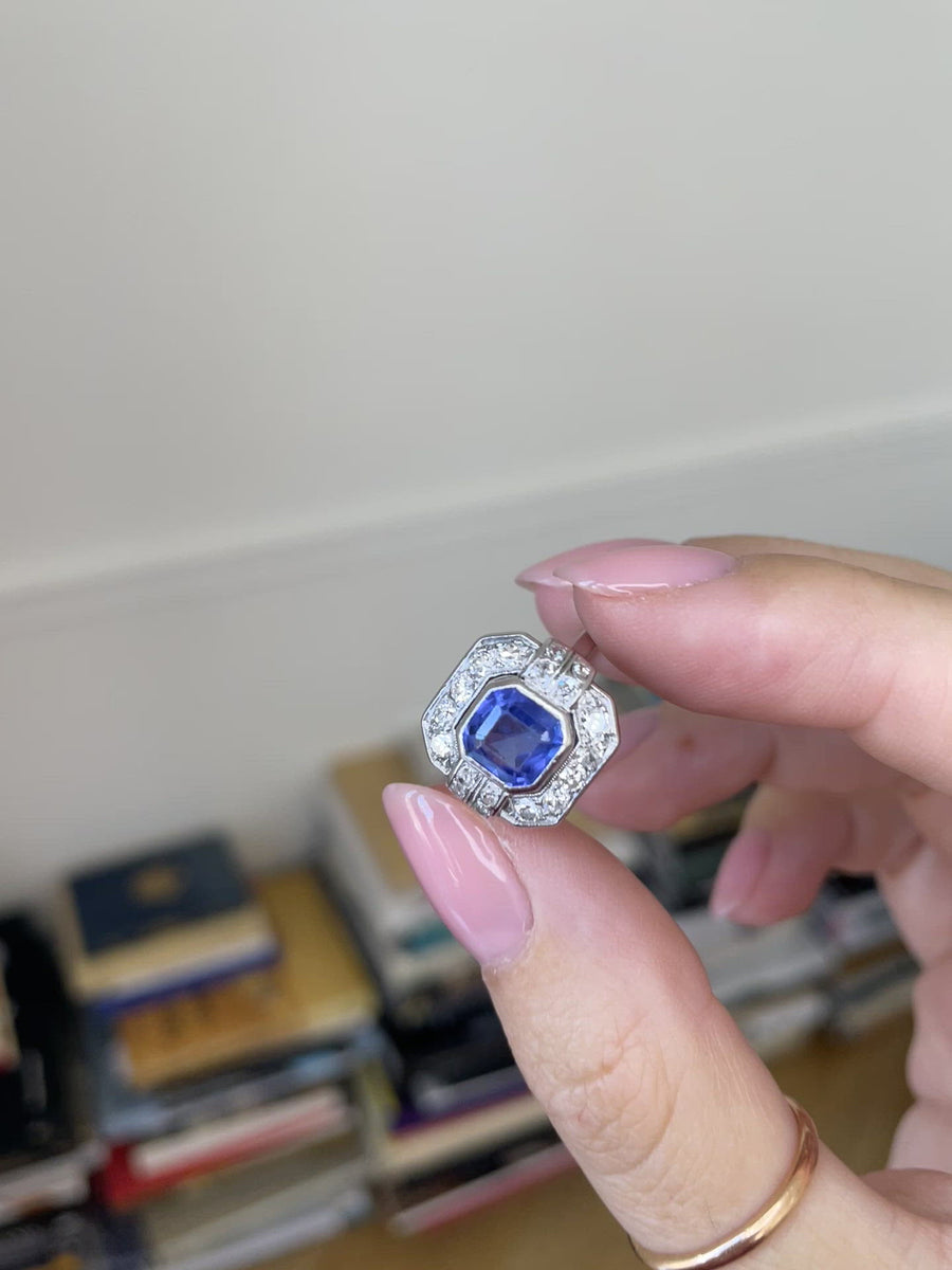Art Deco Ceylon sapphire and diamond ring