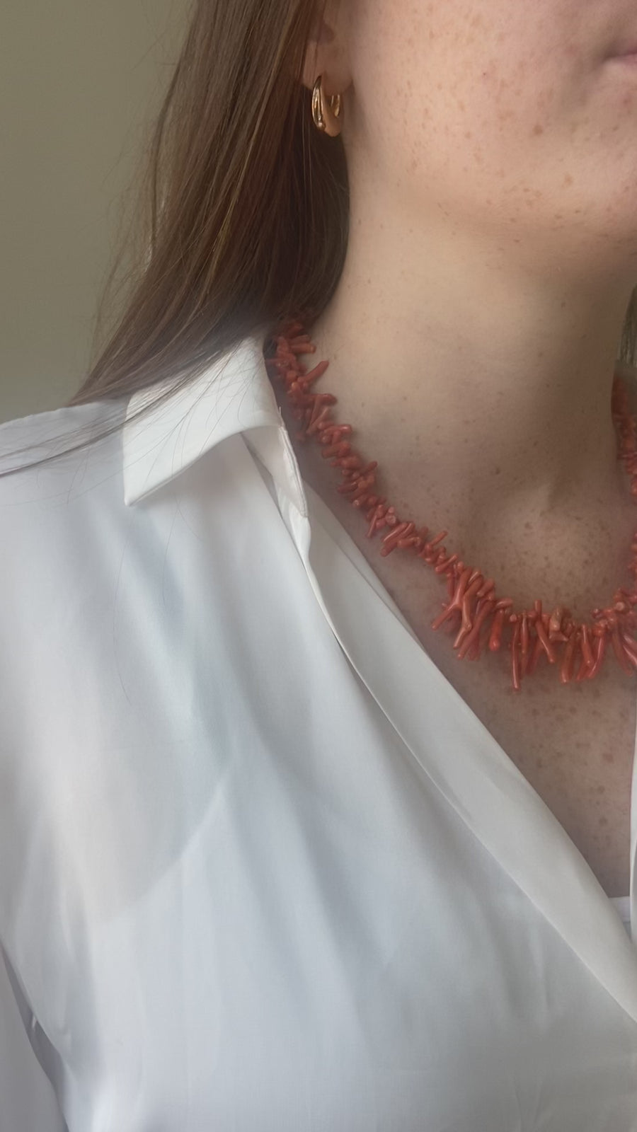 Coral branch necklace with rose gold clasp