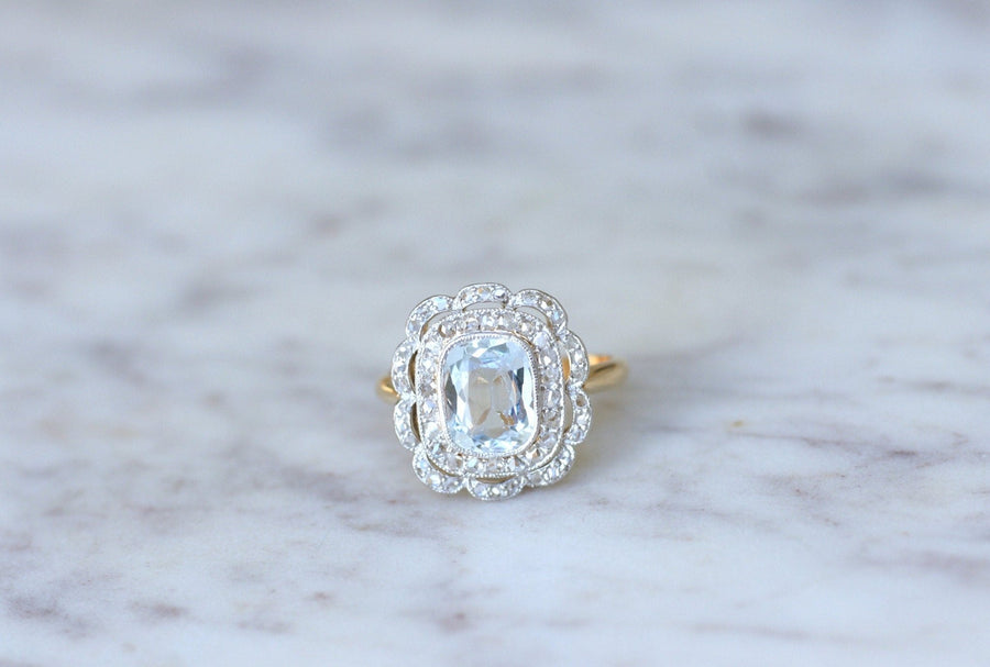 Double aquamarine ring with diamonds - Penelope Gallery