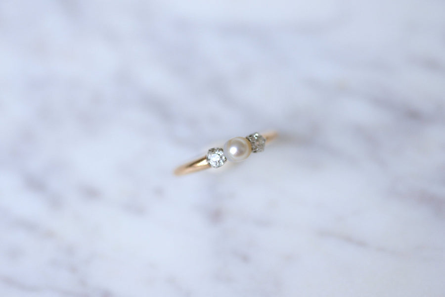 Antique wedding band ring in pink gold, platinum, fine pearl and diamonds - Galerie Pénélope