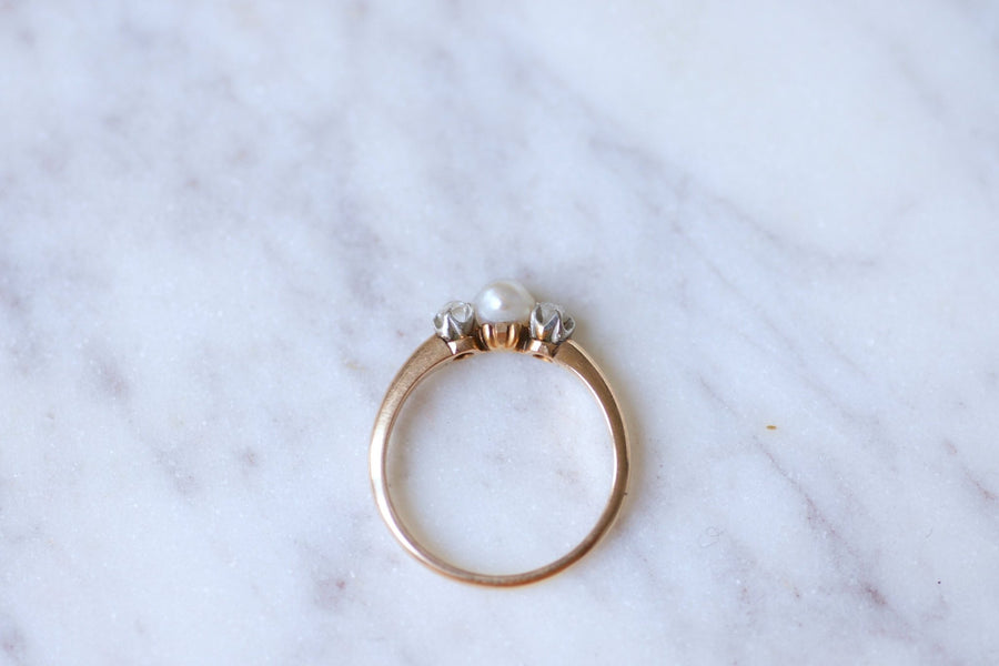 Antique wedding band ring in pink gold, platinum, fine pearl and diamonds - Galerie Pénélope