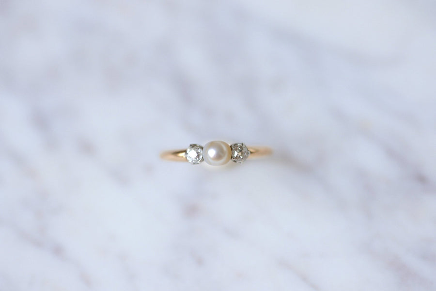 Antique wedding band ring in pink gold, platinum, fine pearl and diamonds - Galerie Pénélope