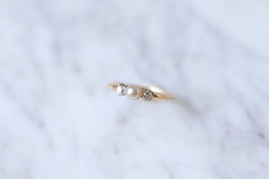 Antique wedding band ring in pink gold, platinum, fine pearl and diamonds - Galerie Pénélope