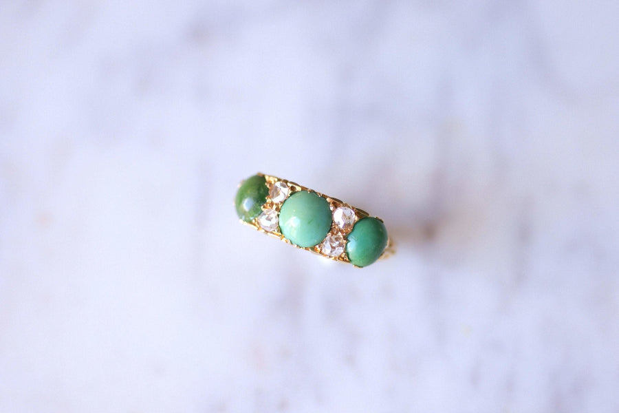 Antique gold, turquoise and diamond wedding band ring - Galerie Pénélope