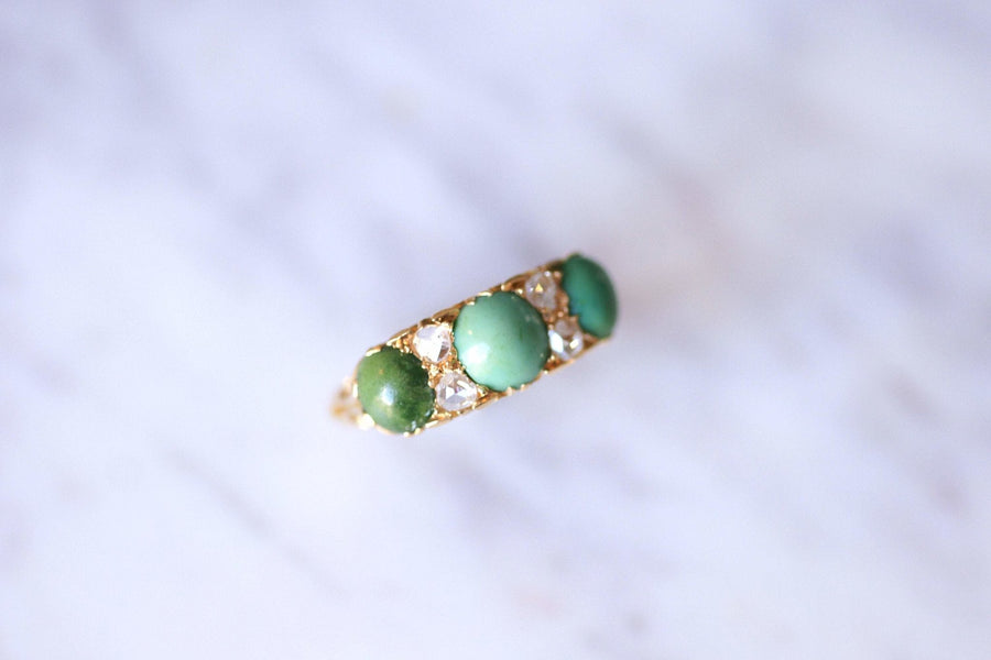 Antique gold, turquoise and diamond wedding band ring - Galerie Pénélope