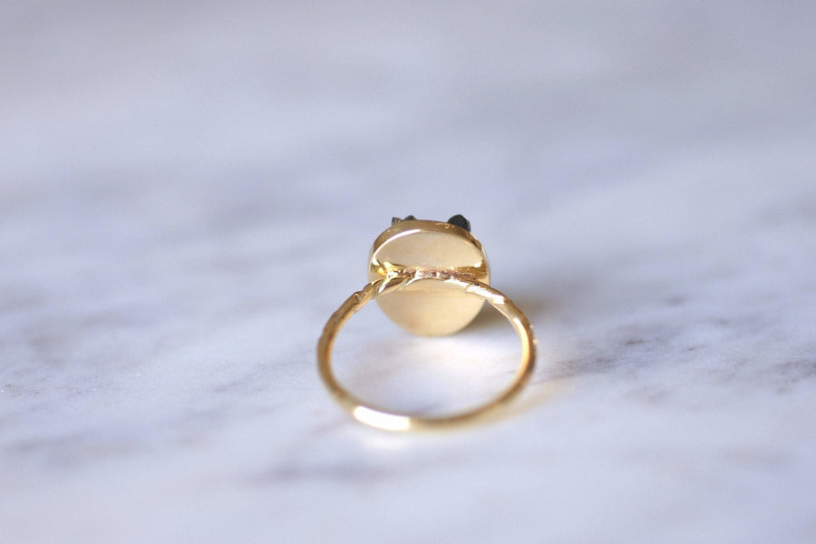 Antique fox cameo ring in labradorite and diamonds on gold - Galerie Pénélope