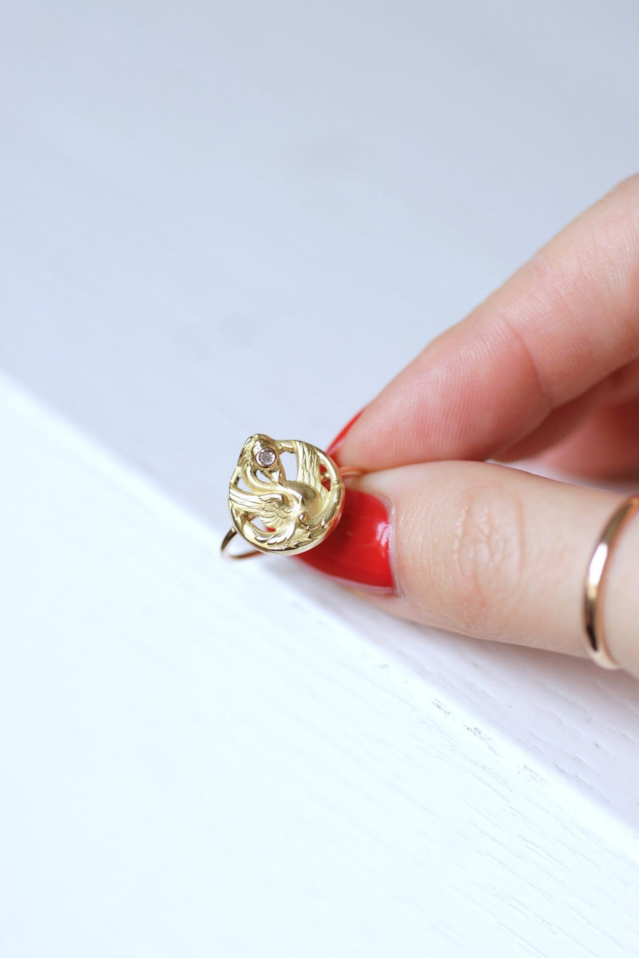Antique yellow gold and diamond chimera dragon ring - Galerie Pénélope