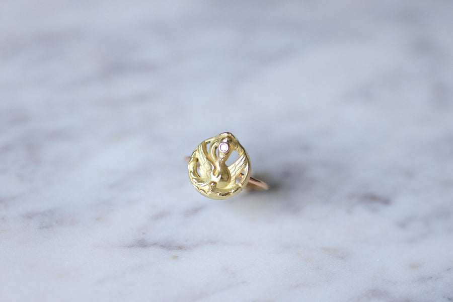 Antique yellow gold and diamond chimera dragon ring - Galerie Pénélope