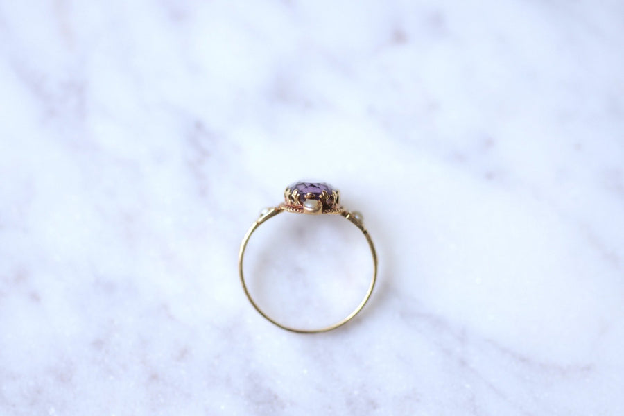 Antique 18Kt Gold Amethyst and Pearls Ring - Galerie Pénélope