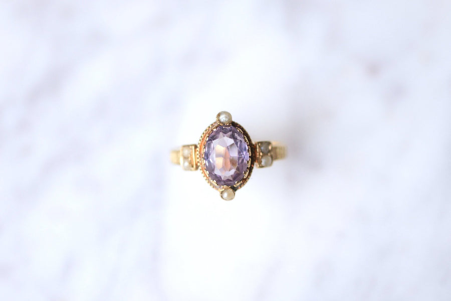Antique 18Kt Gold Amethyst and Pearls Ring - Galerie Pénélope