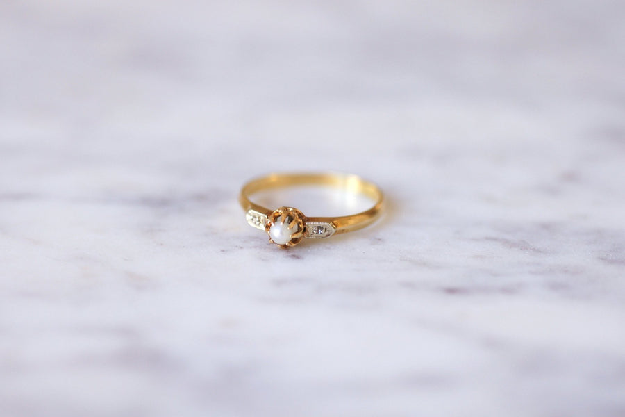 Antique yellow gold, fine pearl and diamonds ring - Galerie Pénélope