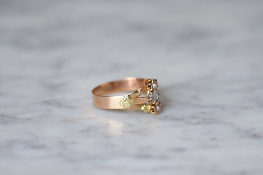 Antique gold ring with pearls and diamonds - Galerie Pénélope