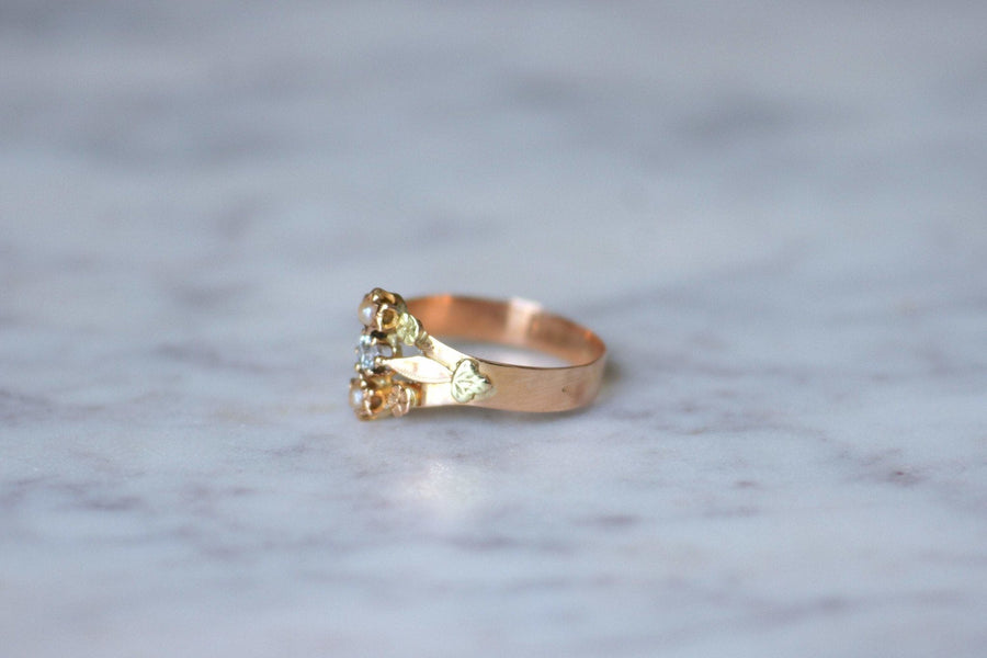 Antique gold ring with pearls and diamonds - Galerie Pénélope