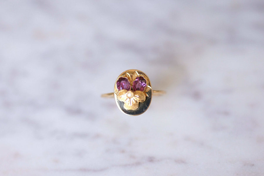 Antique gold pansy flower and amethysts ring - Galerie Pénélope