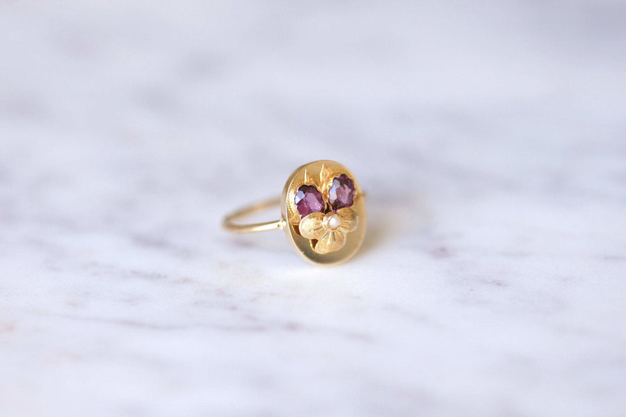 Antique gold pansy flower and amethysts ring - Galerie Pénélope