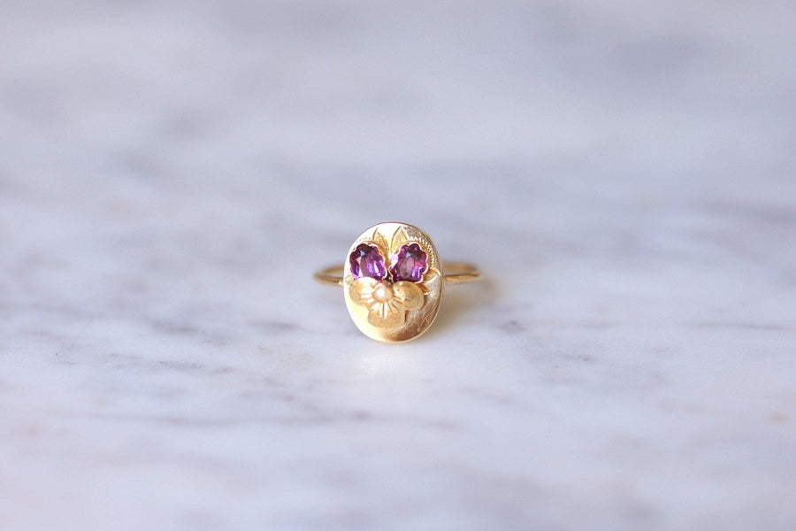 Antique gold pansy flower and amethysts ring - Galerie Pénélope