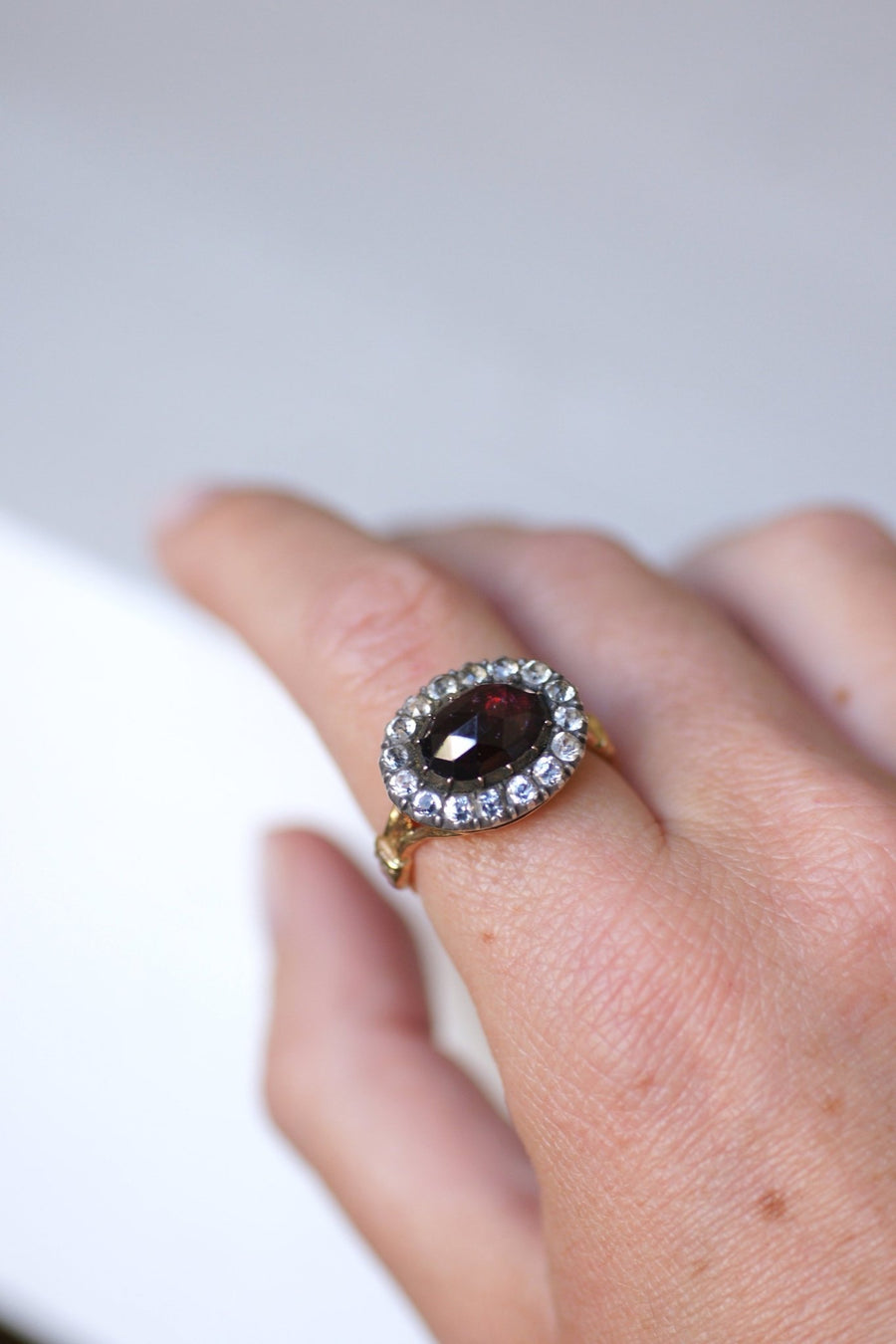 Antique garnet ring with Rhinestones - Penelope Gallery