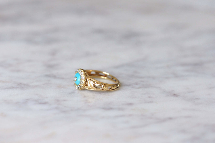 Antique turquoise and diamond glass paste ring - Galerie Pénélope