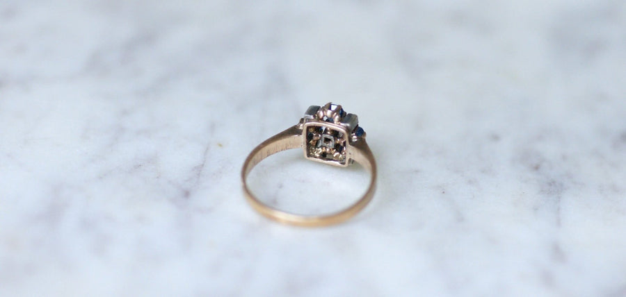 Antique sapphire and diamond ring on rose gold - Galerie Pénélope