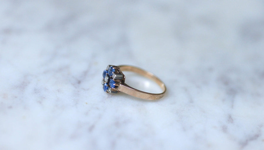 Antique sapphire and diamond ring on rose gold - Galerie Pénélope