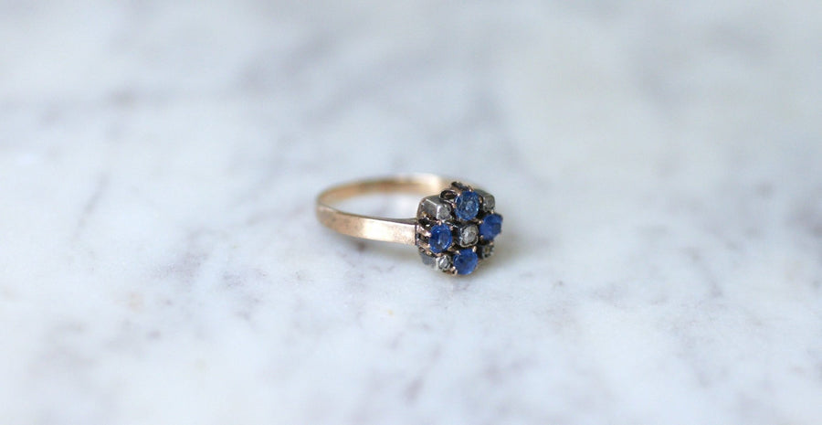 Antique sapphire and diamond ring on rose gold - Galerie Pénélope