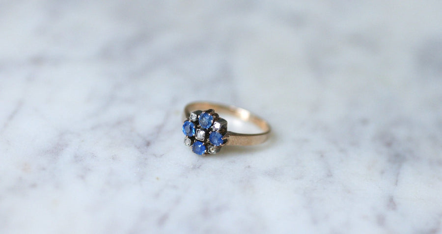 Antique sapphire and diamond ring on rose gold - Galerie Pénélope